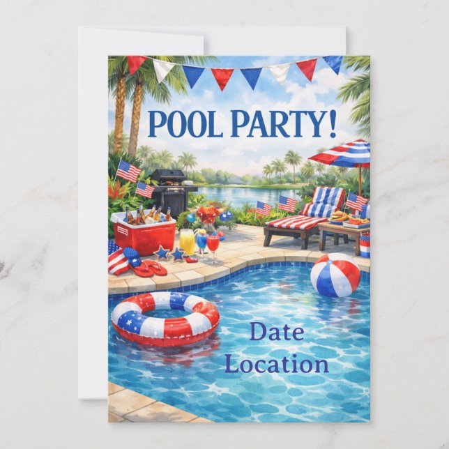 Florida 4th of July Pool Party Invitation (Front)