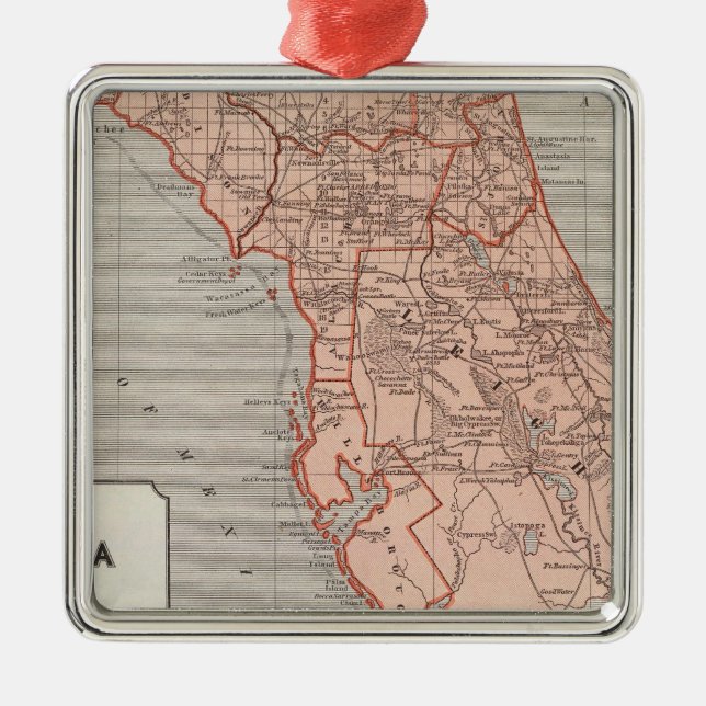 Florida Atlas Map Metal Tree Decoration (Front)