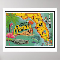 Florida Attraction Map Poster Print