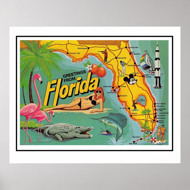 Florida Attraction Map Poster Print (Front)