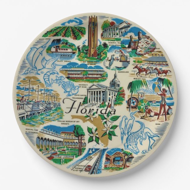 Florida Attractions Party Plate (Front)