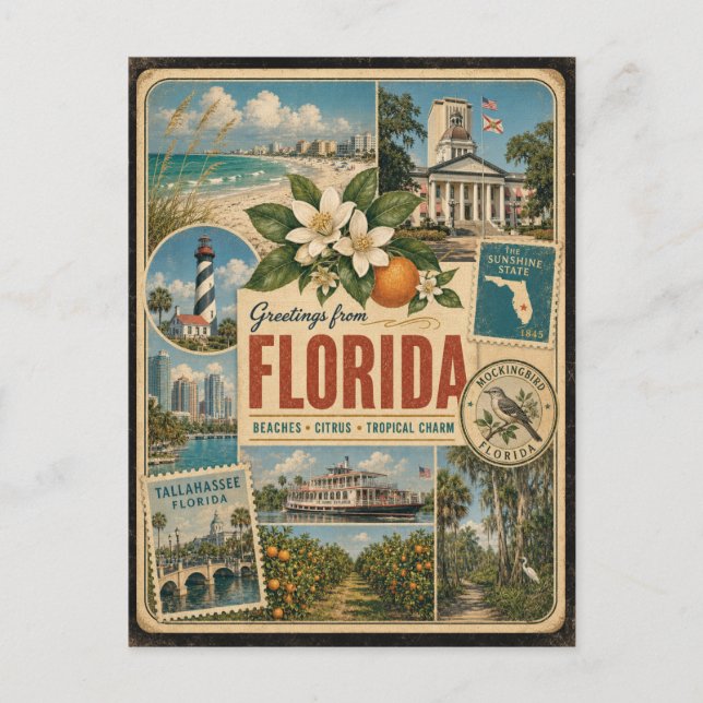 Florida Authentic Vintage Style Postcard (Front)