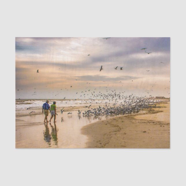 Florida Beach at Sunset - Travel Photography Birds Tissue Paper (Front)
