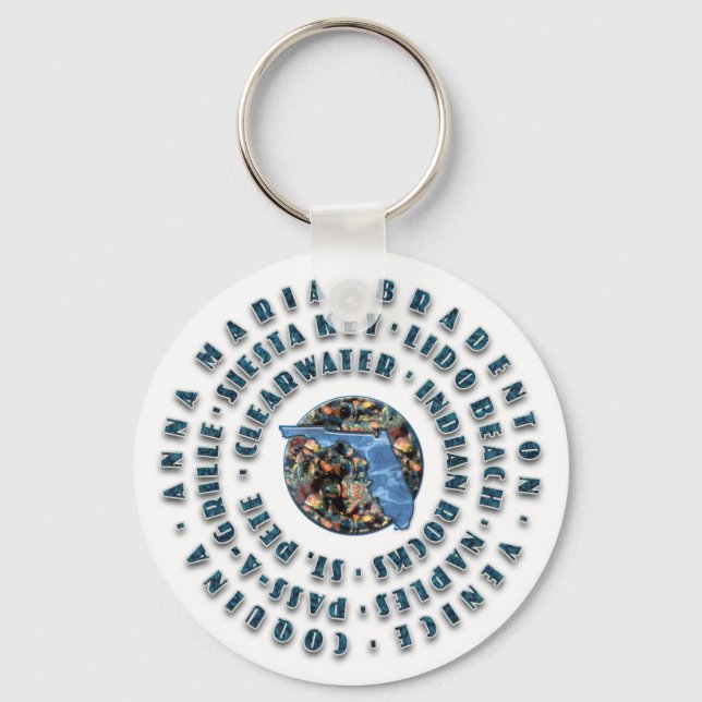 Florida Beach Locations Design Dinner Plate Key Ring (Front)