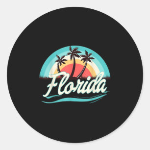 Florida Beach Retro Summer Beach Palm Tree Vintage Classic Round Sticker