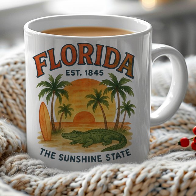 Florida Beach Sunset Alligator Est. 1845 Coffee Mug (Florida, the Sunshine State mug )