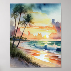 Florida Beach Sunset Watercolor Poster