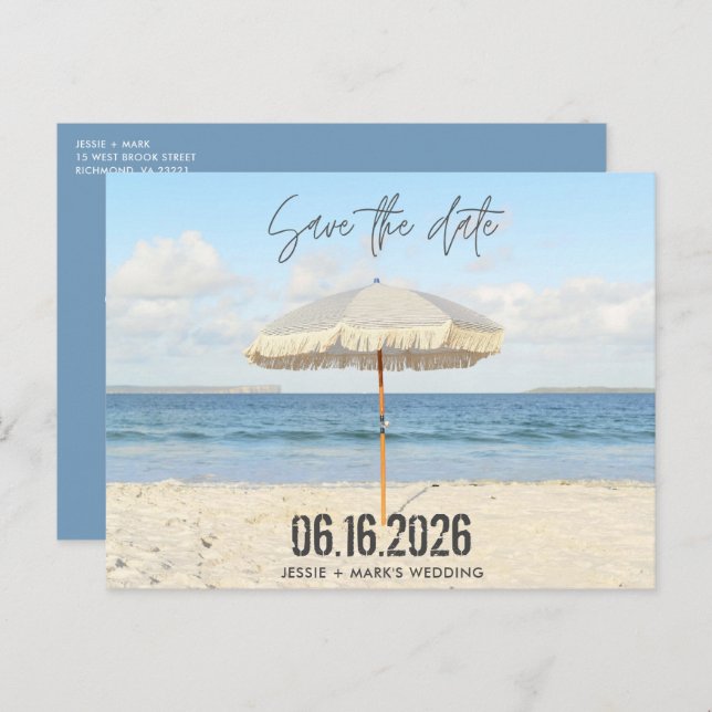 Florida Beach Umbrellw Wedding Save the Date Announcement Postcard (Front/Back)