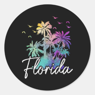 Florida Beach Vintage Miami Tampa Palm Trees Vacat Classic Round Sticker