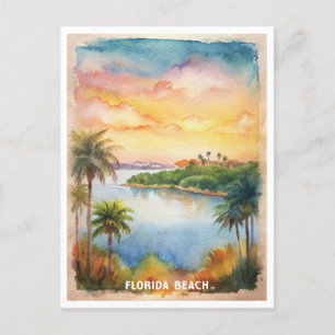 Florida Beach Watercolor Painting Postcard