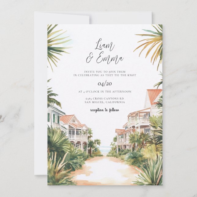 Florida Beach Wedding Invitation Watercolor  (Front)