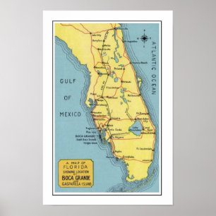Florida Boca Grande Map Poster Print
