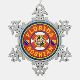 Florida Bosnian American Xmas Decoration. Snowflake Pewter Christmas Ornament