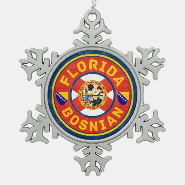Florida Bosnian American Xmas Decoration. Snowflake Pewter Christmas Ornament (Front)
