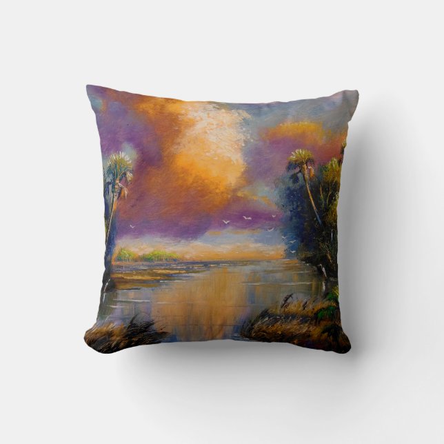 Florida Cabbage Palms Egrets Cushion (Front)