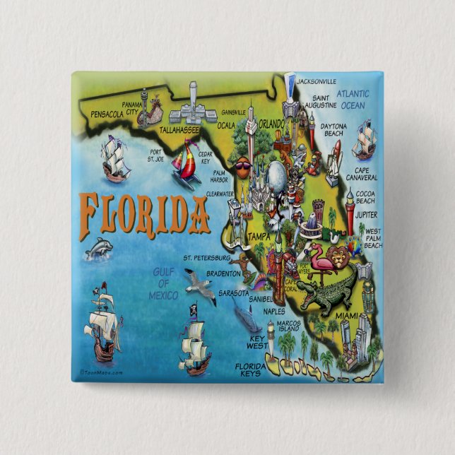 Florida Cartoon Map 15 Cm Square Badge (Front)