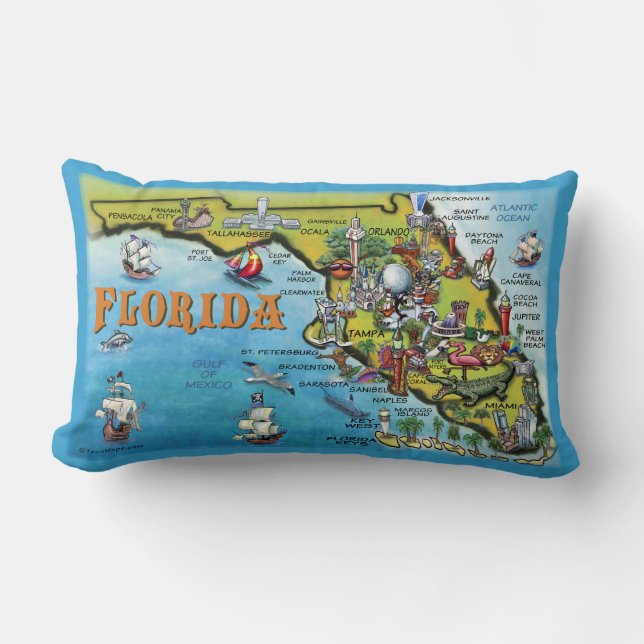 Florida Cartoon Map Lumbar Cushion (Front)