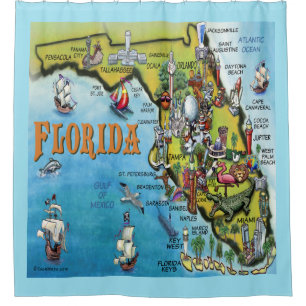 Florida Cartoon Map Shower Curtain