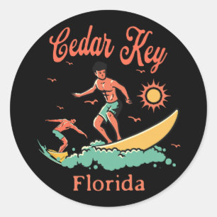 Florida Cedar Key Fl Surfer Surfing Fishing Boardw Classic Round Sticker