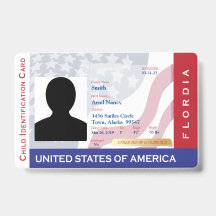 FLORIDA -  Child ID Card - USA Flag Background Badge