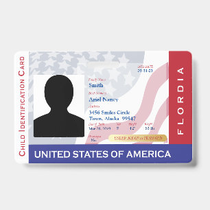 FLORIDA -  Child ID Card - USA Flag Background Badge