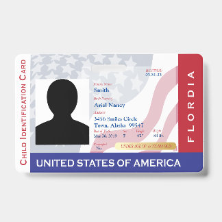 FLORIDA -  Child ID Card - USA Flag Background Badge