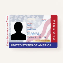 FLORIDA -  Child ID Card - USA Flag Background ID Badge