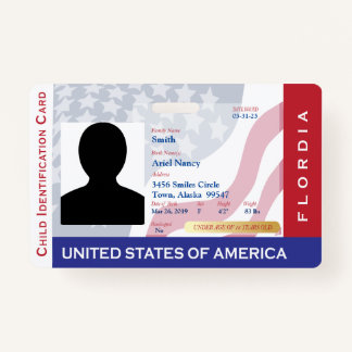 FLORIDA - Child ID Card - USA Flag Background ID Badge