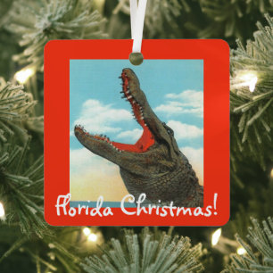 Florida Christmas Alligator Metal Tree Decoration