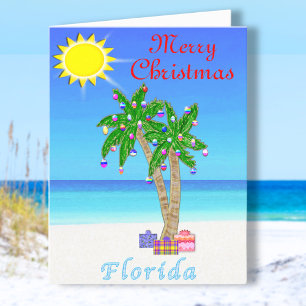 Florida Christmas Cards Palm Tree on Beach