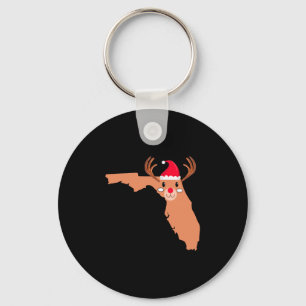 FLORIDA Christmas Hat Antler Red Nose Reindeer Key Ring