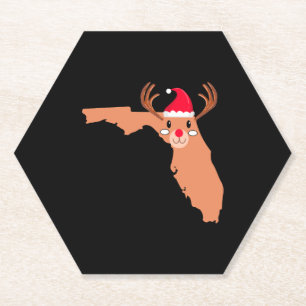FLORIDA Christmas Hat Antler Red Nose Reindeer Paper Coaster