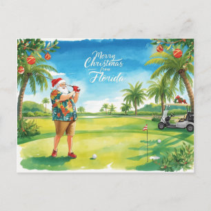 Florida Christmas  Santa golfing  Holiday Postcard