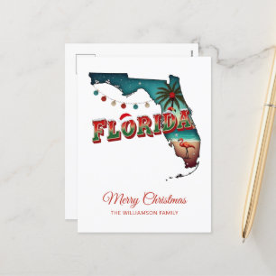 Florida Christmas State Map Illustration Holida Holiday Postcard