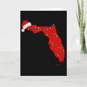 Florida Christmas State Map Lights Santa Hat Tropi Card