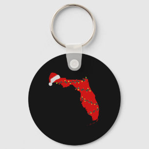 Florida Christmas State Map Lights Santa Hat Tropi Key Ring