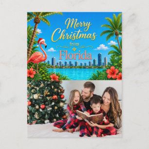 Florida Christmas themed with Tropical Flamingo Holiday Postcard