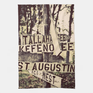 Florida cities directional post tea towel