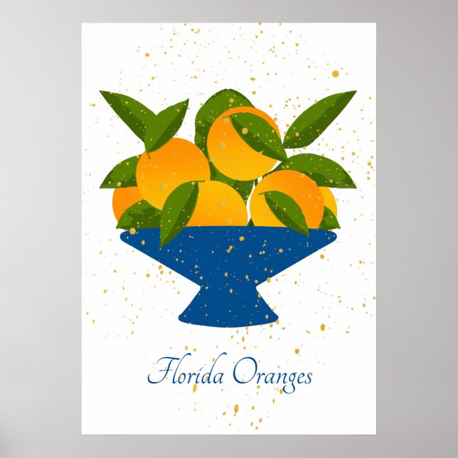 Florida Citrus Oranges in Blue Fruit Bowl Poster (Front)