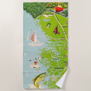 Florida Coast Homosassa Retro Map Beach Towel