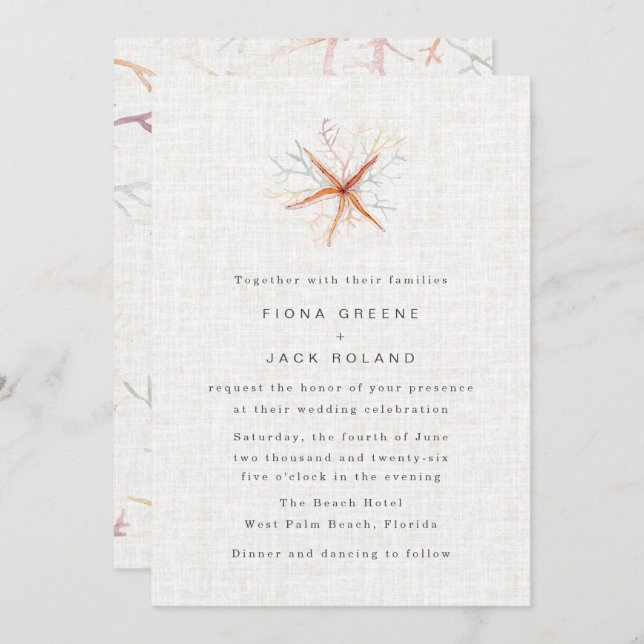Florida Coastal Beach Watercolor Wedding Invitation (Front/Back)