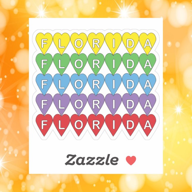 Florida Colourful Hearts (A die cut sticker of rainbow hearts that say Florida)
