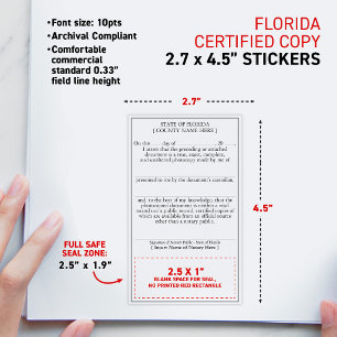 FLORIDA Compliant Notary Attested Certified Copy Rectangular Sticker