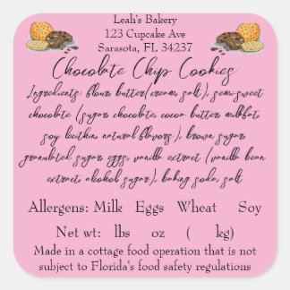 FLORIDA Cottage Food Law Label Home baker 3inch