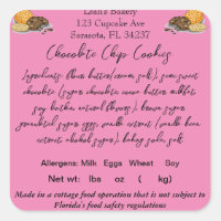 FLORIDA Cottage Food Law Sticker/Label Home baker