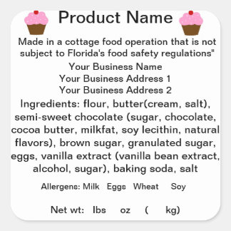 FLORIDA Cottage Food Law Sticker/Label Square Sticker