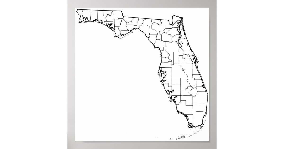 Florida Counties Blank Outline Map Poster | Zazzle