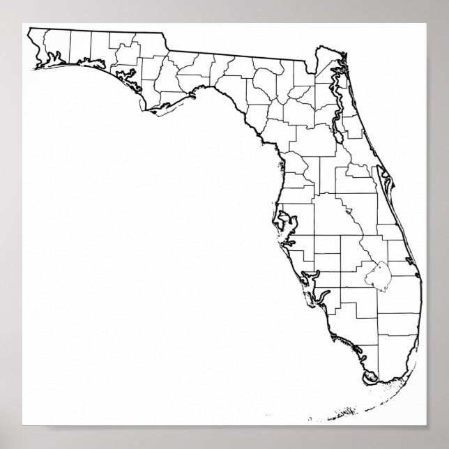 Florida Counties Blank Outline Map Poster (Front)