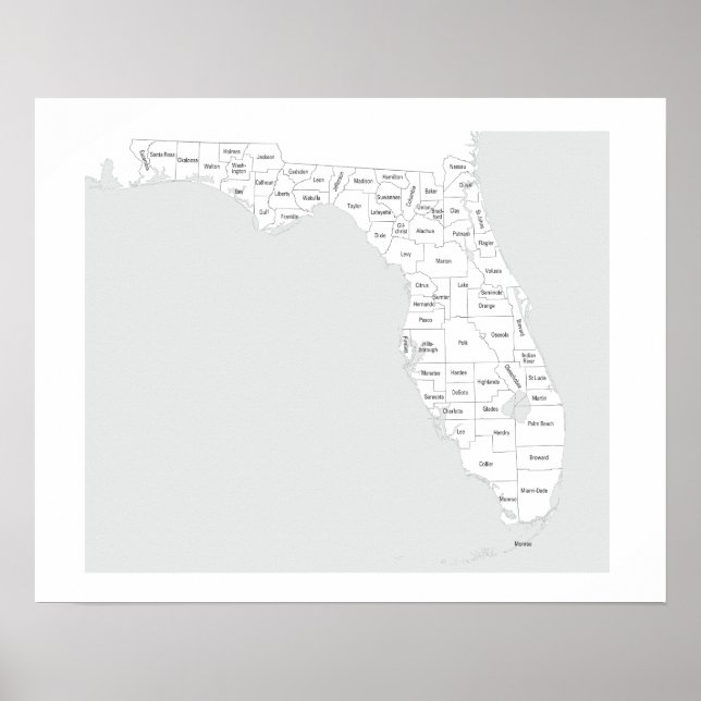 Florida counties map with outlines and names poster (Front)