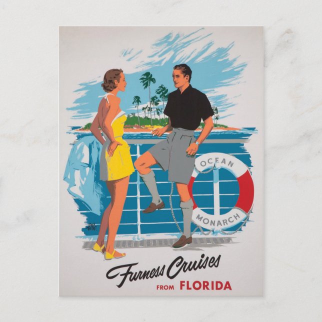 Florida Cruises Restored Vintage Poster Postcard (Front)